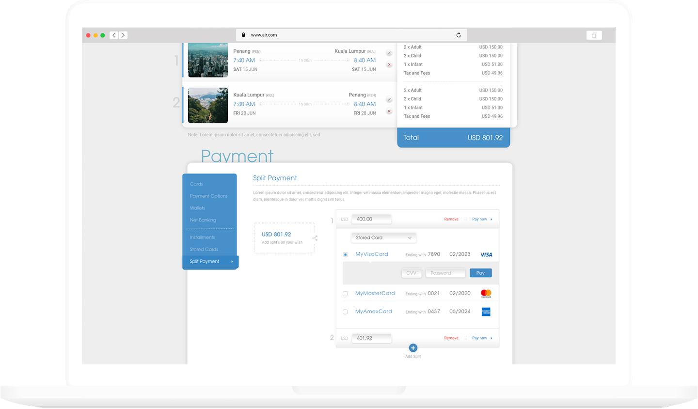 Velocity split payment between several cards or miles and cash